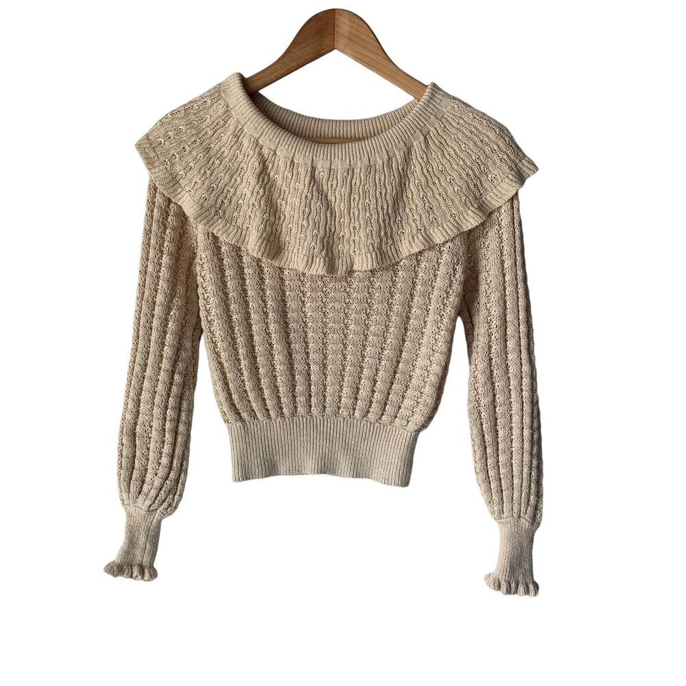 Free People Womens XS Beige Long Sleeve Linen Blend Cowl Neck Knit Sweater